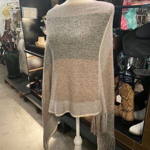 Muted Pink and Gray Fringe Poncho